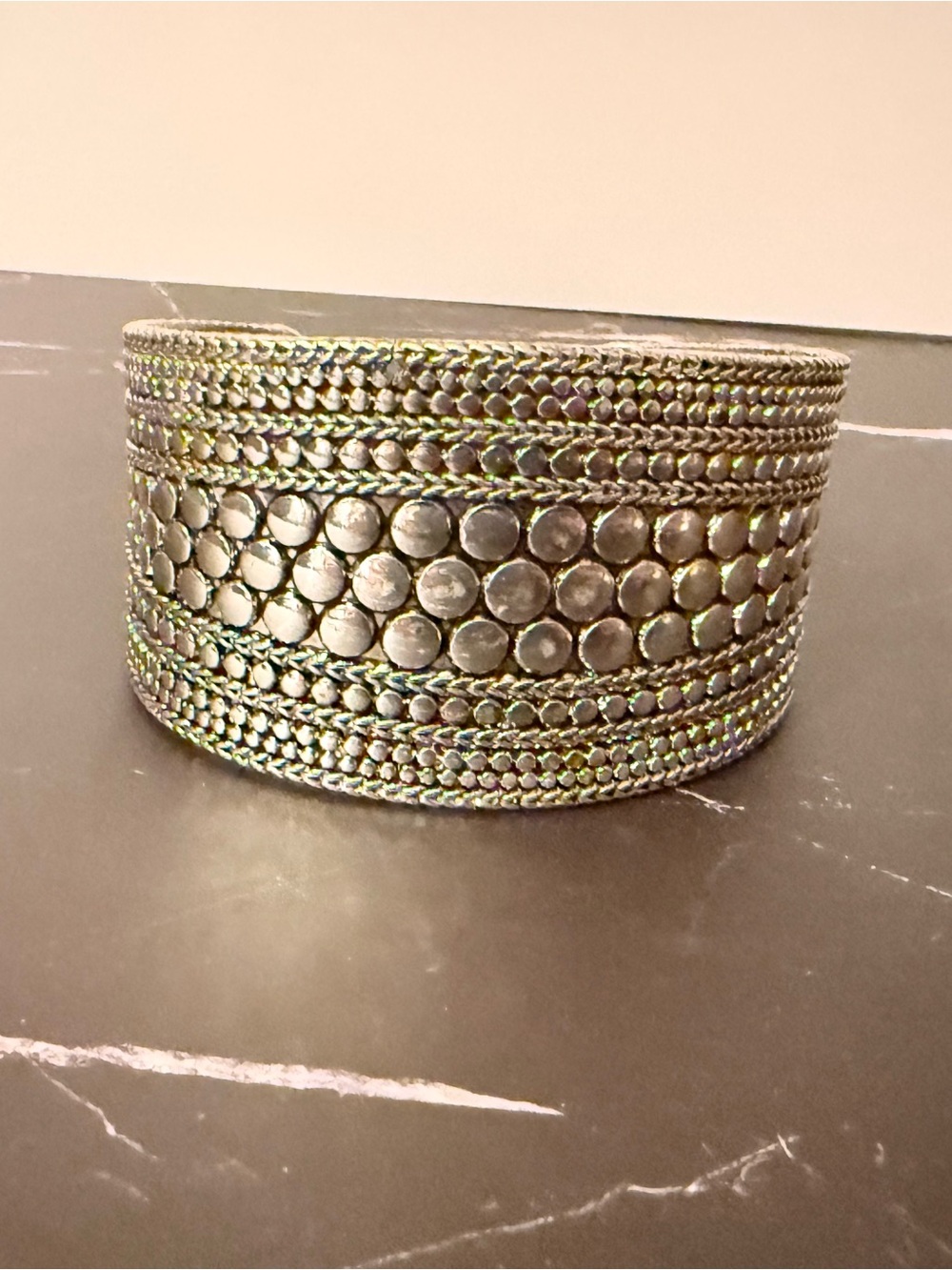 Wide Silver-Tone Studded Cuff Bracelet